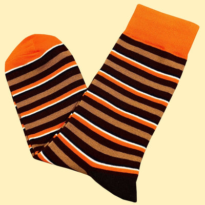Bassin and Brown Woodrowe Multi Striped Socks - Orange, Brown, Fawn and Navy