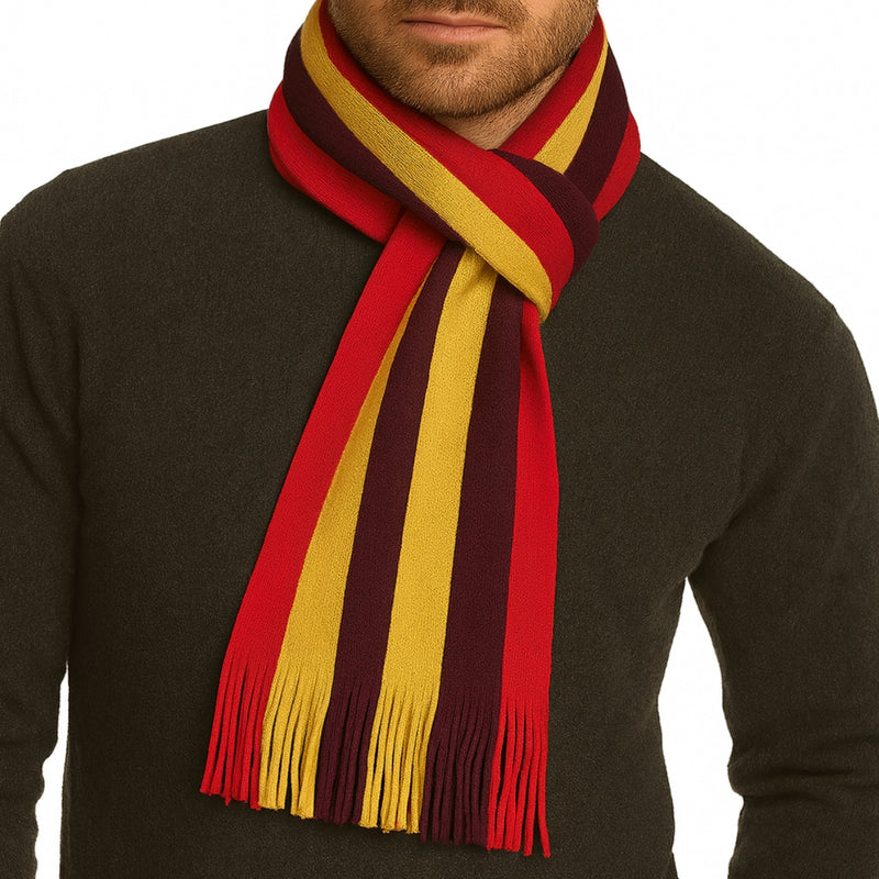 Bassin and Brown Wrathall Stripe Wool Scarf - Gold, Brown and Red