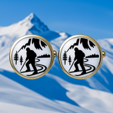 Bassin and Brown Skier Cufflinks – Black and White Winter Sports Design
