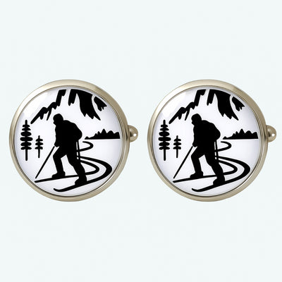 Bassin and Brown Skier Cufflinks – Black and White Winter Sports Design