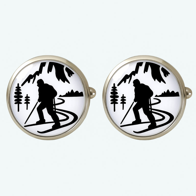 Bassin and Brown Skier Cufflinks – Black and White Winter Sports Design