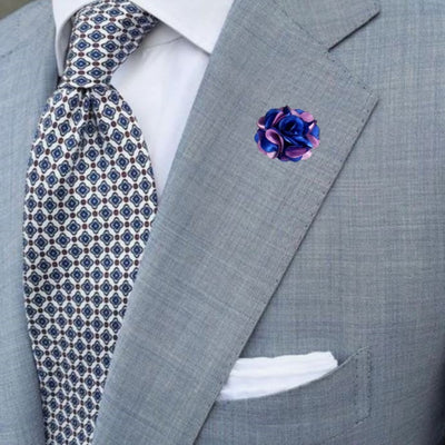 Bassin and Brown Floral Lapel Pin - Blue/Lilac