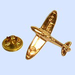 Bassin and Brown Spitfire Airplane Lapel Pin - Gold