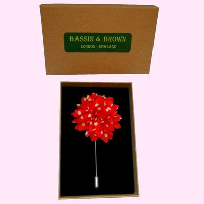 Bassin and Brown Spot Flower Jacket Lapel Pin - Red and White