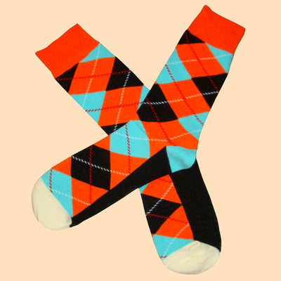 Bassin and Brown Argyle Socks - Orange, Black and Blue