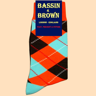 Bassin and Brown Argyle Socks - Orange, Black and Blue