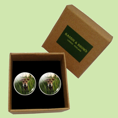 Bassin and Brown Dog in The Long Grass Cufflinks - Green and Brown