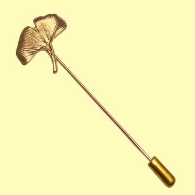 Bassin and Brown Ginkgo Biloba Leaf Jacket Lapel Pin - Gold