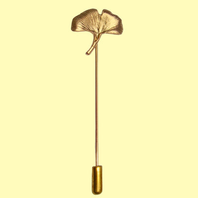 Bassin and Brown Ginkgo Biloba Leaf Jacket Lapel Pin - Gold