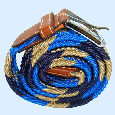 Bassin and Brown - Jagged Stripe - Elasticated Woven Belt - Blue, Navy and Beige