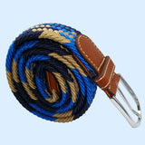 Bassin and Brown - Jagged Stripe - Elasticated Woven Belt - Blue, Navy and Beige