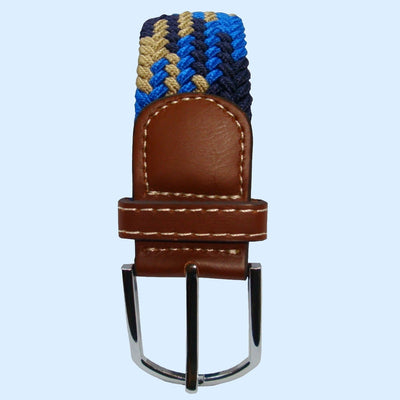 Bassin and Brown - Jagged Stripe - Elasticated Woven Belt - Blue, Navy and Beige