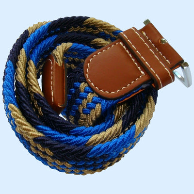 Bassin and Brown - Jagged Stripe - Elasticated Woven Belt - Blue, Navy and Beige