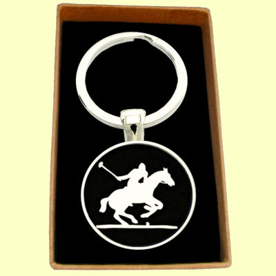 Bassin and Brown Polo Player Keyring - Black and White