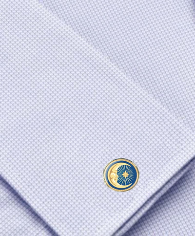 Bassin and Brown Sun and Crescent Moon Cufflinks - Blue and Yellow