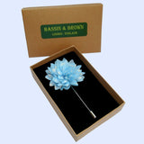 Bassin and Brown Spotted  Flower Jacket Lapel Pin - Blue and White