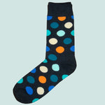 Bassin and Brown Spotted Socks - Charcoal with Blue,Orange,White and Turquoise Spots
