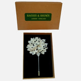Bassin and Brown Spotted  Flower Jacket Lapel Pin - White/Black