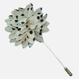 Bassin and Brown Spotted  Flower Jacket Lapel Pin - White and Black