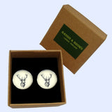Bassin and Brown Stags Head Cufflinks - White and Black