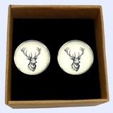 Bassin and Brown Stags Head Cufflinks - White and Black
