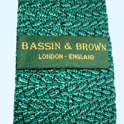 Bassin and Brown Silk Knitted Tie - Green Chevron Design