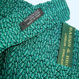 Bassin and Brown Silk Knitted Tie - Green Chevron Design