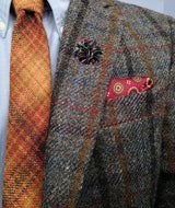 Bassin and Brown Tartan Jacket Lapel Pin - Navy/Red/Yellow