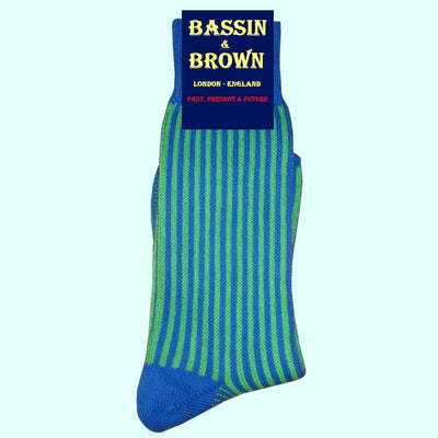 Bassin and Brown - Vertical Stripe Cotton Socks - Blue and Green