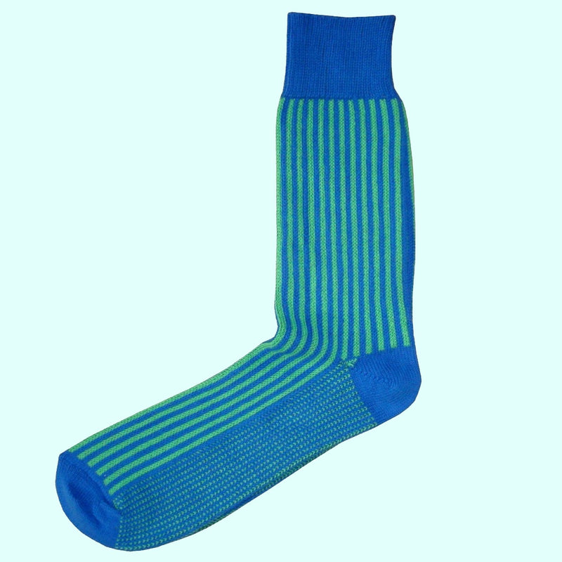 Bassin and Brown - Vertical Stripe Cotton Socks - Blue and Green
