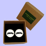 Bassin and Brown Vintage Motorcar Cufflinks- White and Black