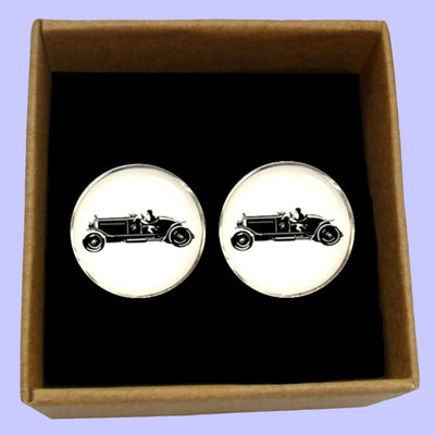 Bassin and Brown Vintage Motorcar Cufflinks- White/Black