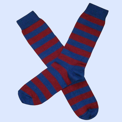 Bassin and Brown Hooped Stripe Cotton Socks - Wine/Deep Blue
