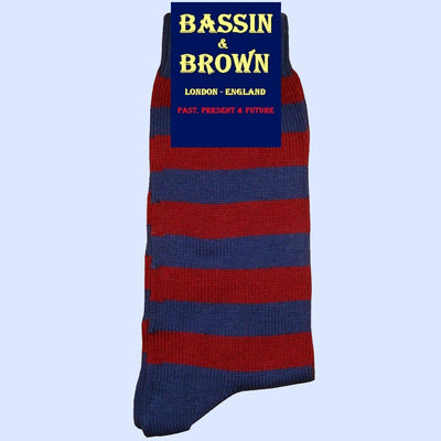 Bassin and Brown Hooped Stripe Cotton Socks - Wine/Deep Blue