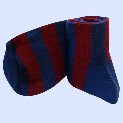 Bassin and Brown Hooped Stripe Cotton Socks - Wine/Deep Blue