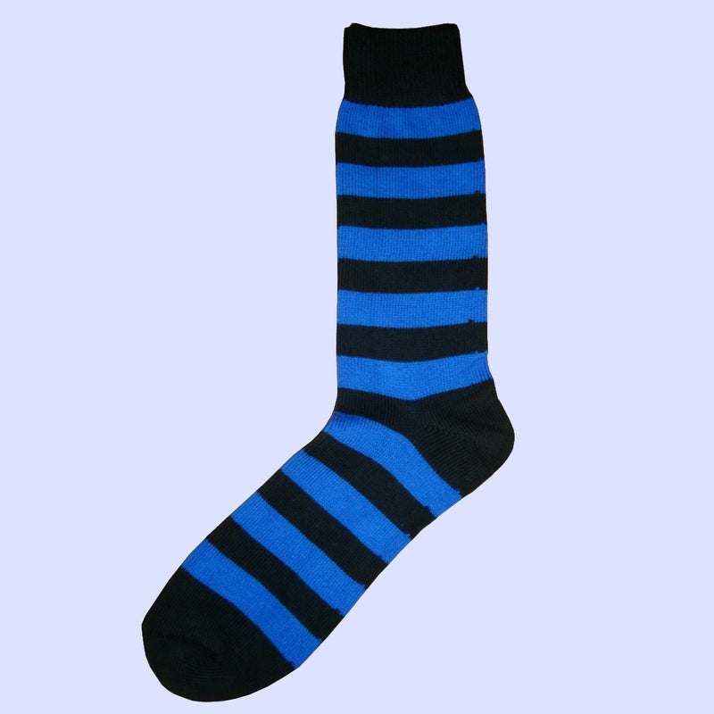 Bassin and Brown - Hooped Stripe Cotton Socks - Royal Blue and Black