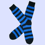 Bassin and Brown - Hooped Stripe Cotton Socks - Royal Blue and Black