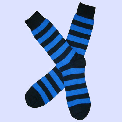 Bassin and Brown - Hooped Stripe Cotton Socks - Royal Blue and Black