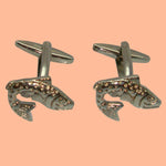 Bassin and Brown Salmon Fish Cufflinks - Silver
