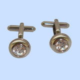 Bassin and Brown Silver Round Clear Crystal Cufflinks