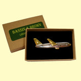Bassin and Brown Airplane Tie Bar - Silver and Gold