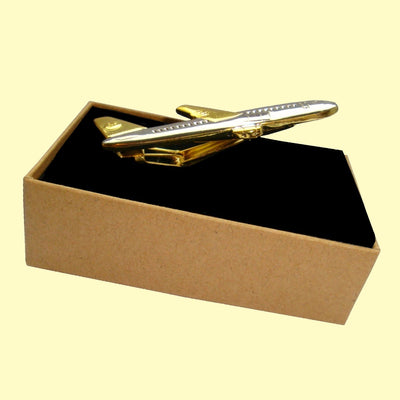 Bassin and Brown Airplane Tie Bar - Silver and Gold