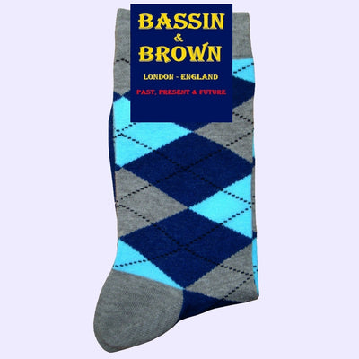 Bassin and Brown Argyle Socks Grey/Navy/Light Blue