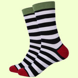 Bassin and Brown Hooped Stripe and Heel and Toe Socks - Black, White, Wine and Green