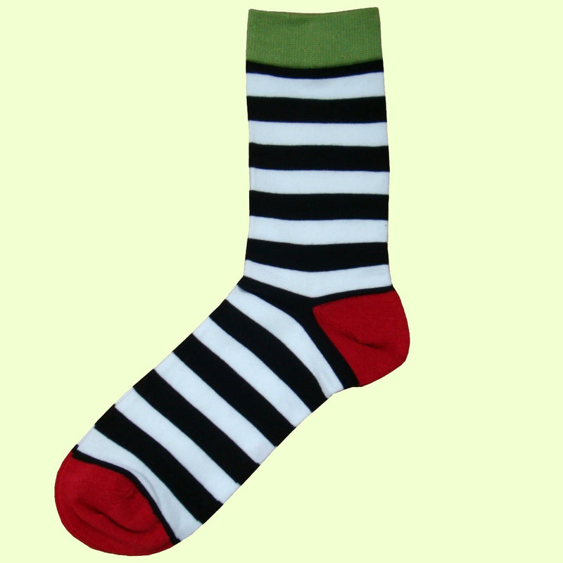 Bassin and Brown Hooped Stripe and Heel and Toe Socks - Black, White, Wine and Green