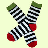 Bassin and Brown Hooped Stripe and Heel and Toe Socks - Black, White, Wine and Green