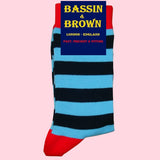 Bassin and Brown Hooped Stripe and Heel and Toe Socks - Blue, Black and Red