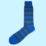 Bassin and Brown Hooped Stripe Cotton Socks - Blue and Grey