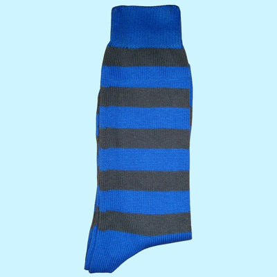 Bassin and Brown Hooped Stripe Cotton Socks - Blue and Grey