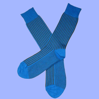 Bassin and Brown - Vertical Stripe Cotton Socks - Blue and Grey